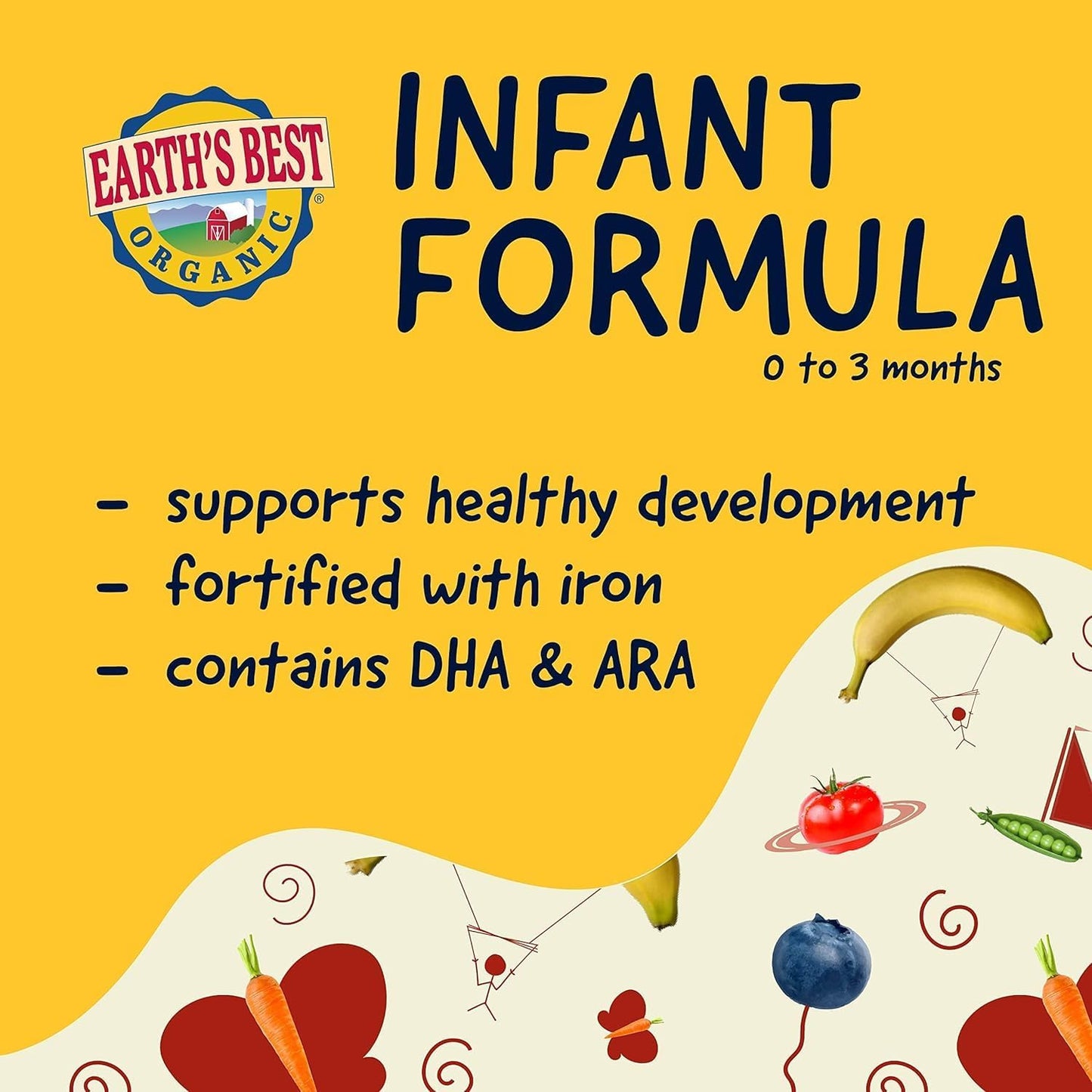 Earth's Best Organic Dairy Infant Formula – Nutrient-Rich Powder with Iron, DHA & ARA (32 Oz, 0-12 Months)