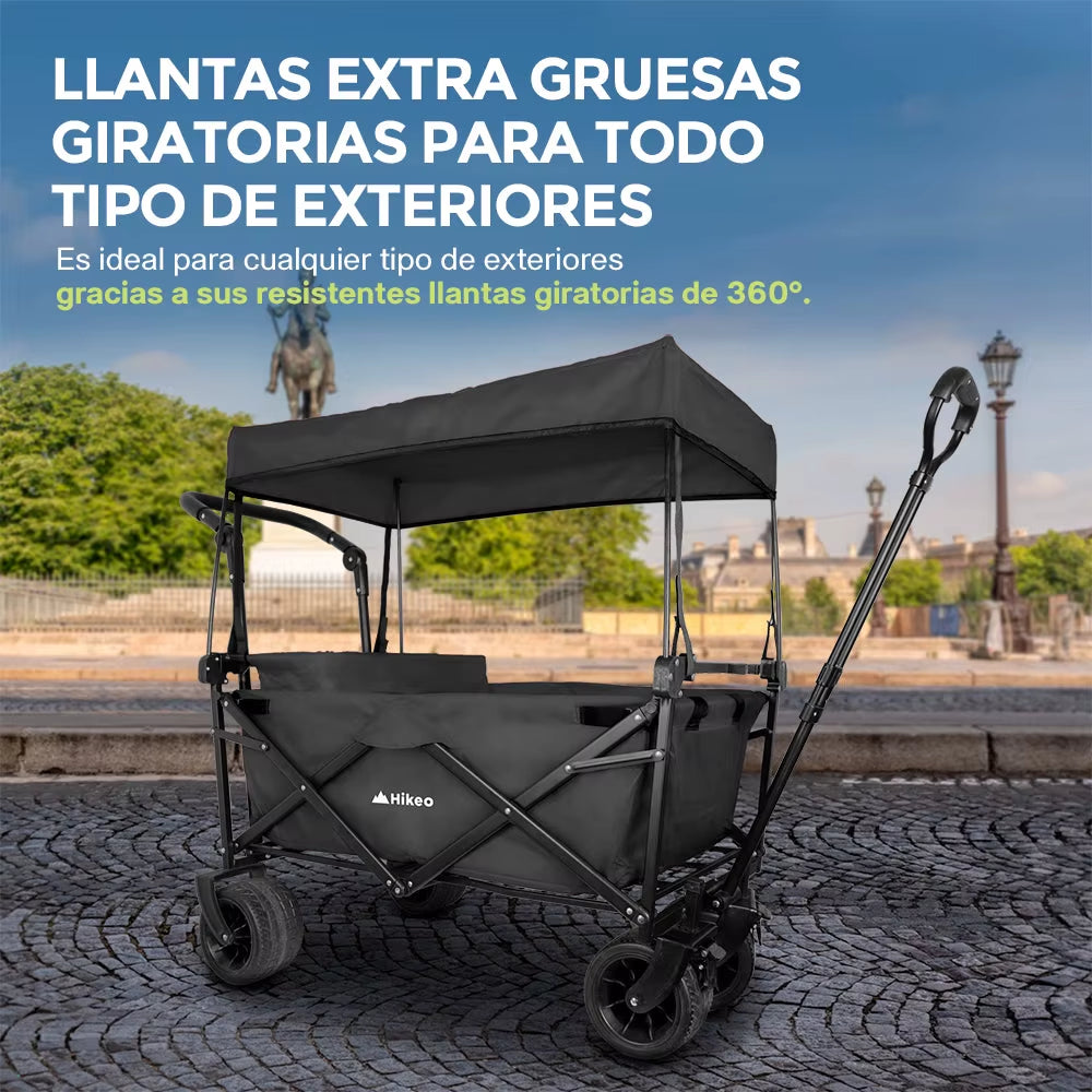 HIKEO Portable Folding Stroller – All-Terrain Cart with Canopy & 70kg Capacity
