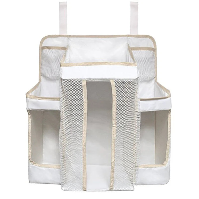 Gray Oxford Baby Bedside Hanging Organizer – Diaper & Toy Storage Bag with Adjustable Height