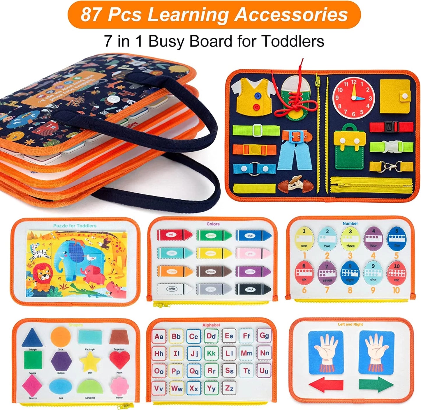 Montessori Busy Board – Educational Toy for Toddlers Ages 2-4, Portable Learning & Sensory Activity Board