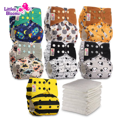 7-Pack Washable Cloth Diapers with 7 Inserts – Eco-Friendly Reusable Pocket Nappy Set (Unisex)