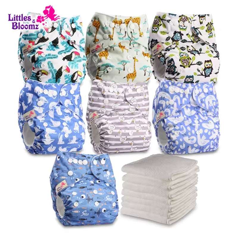 7-Pack Washable Cloth Diapers with 7 Inserts – Eco-Friendly Reusable Pocket Nappy Set (Unisex)