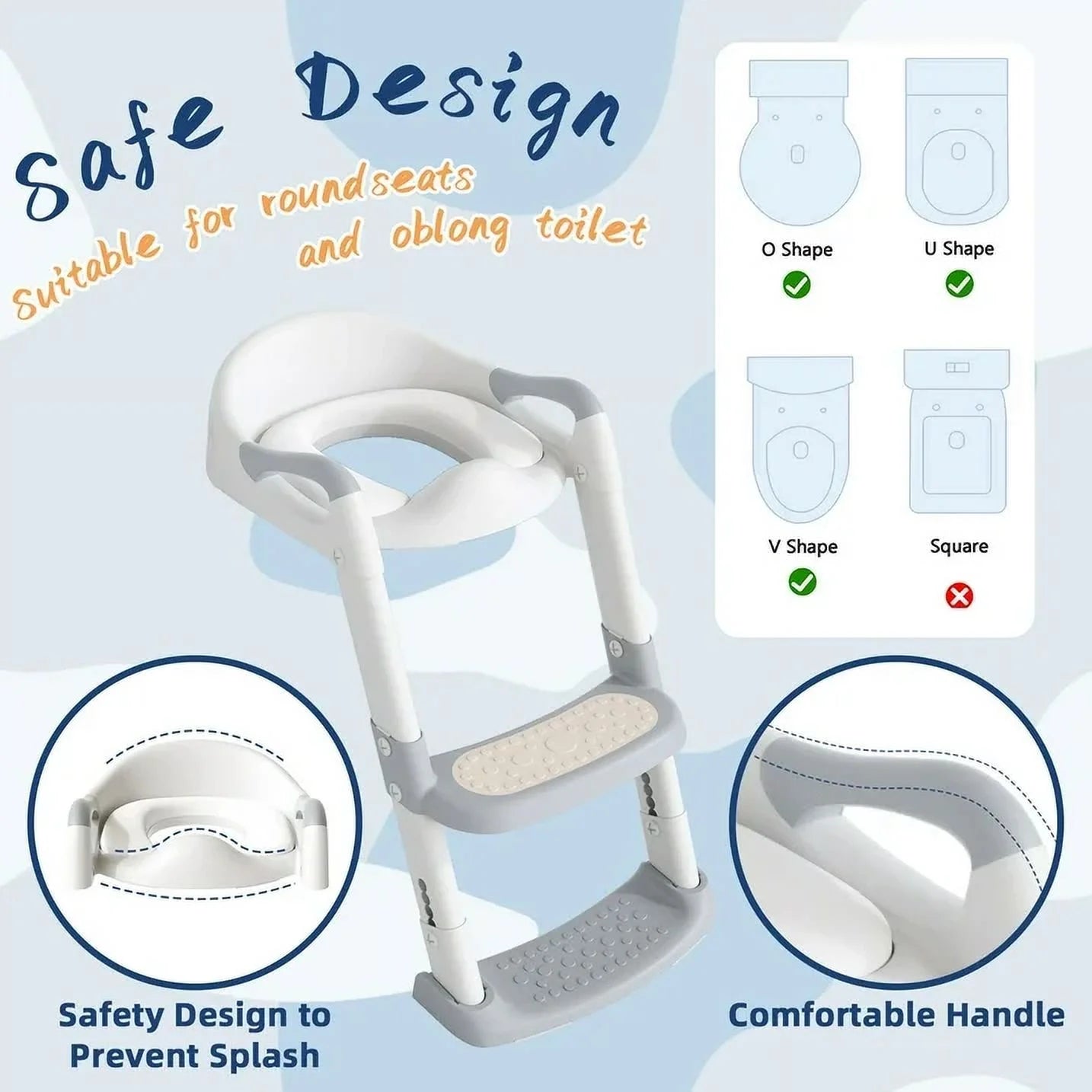 Potty Training Seat with Step Stool Ladder – Foldable, Height Adjustable, Non-Slip Design (Gray)
