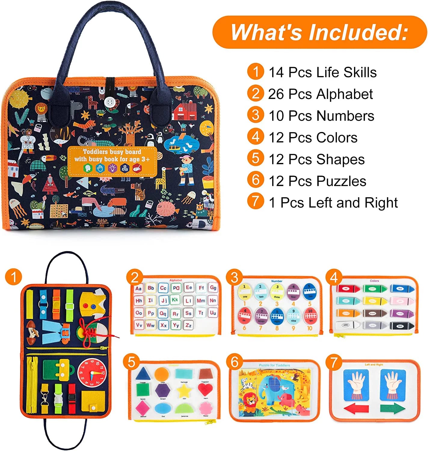 Montessori Busy Board – Educational Toy for Toddlers Ages 2-4, Portable Learning & Sensory Activity Board
