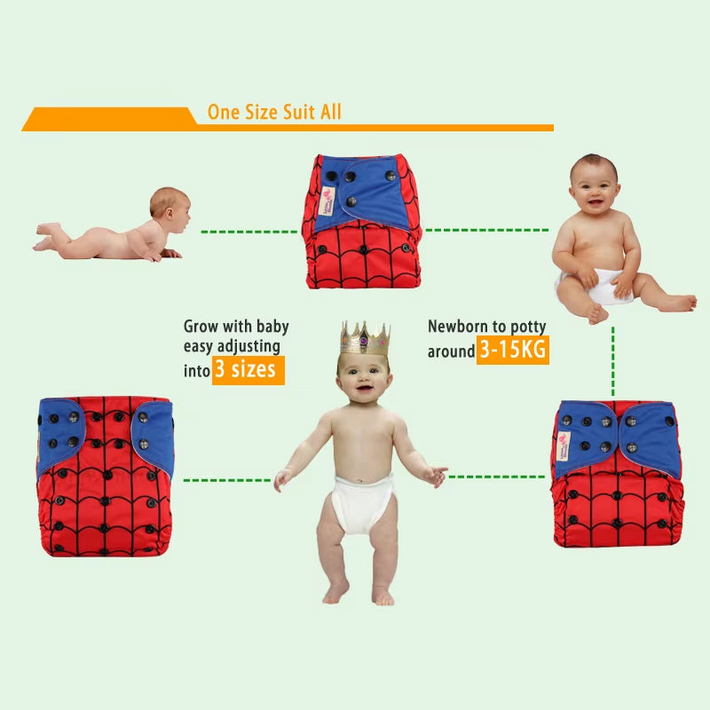 7-Pack Washable Cloth Diapers with 7 Inserts – Eco-Friendly Reusable Pocket Nappy Set (Unisex)