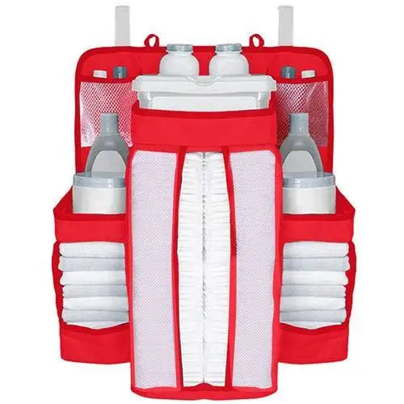 Gray Oxford Baby Bedside Hanging Organizer – Diaper & Toy Storage Bag with Adjustable Height
