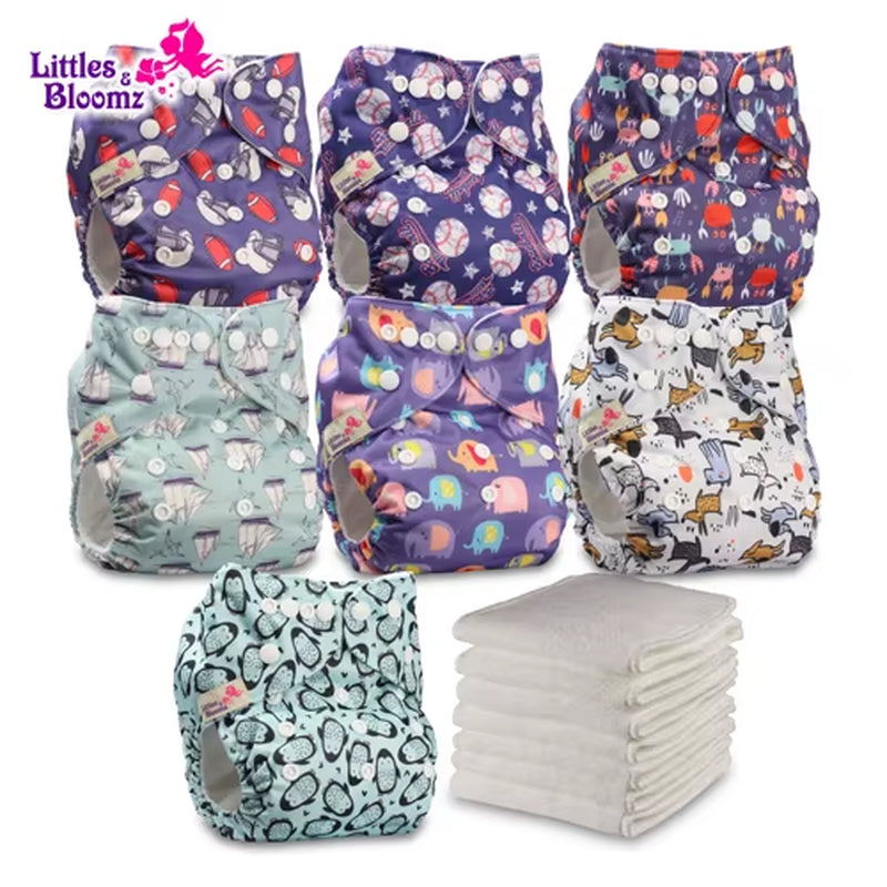 7-Pack Washable Cloth Diapers with 7 Inserts – Eco-Friendly Reusable Pocket Nappy Set (Unisex)