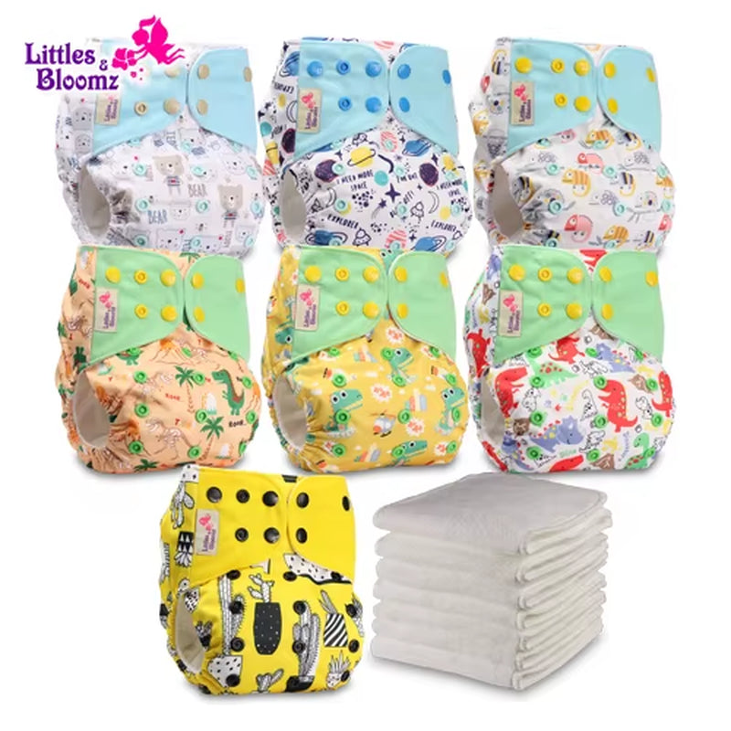 7-Pack Washable Cloth Diapers with 7 Inserts – Eco-Friendly Reusable Pocket Nappy Set (Unisex)