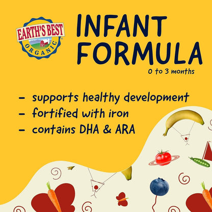 Earth's Best Organic Dairy Infant Formula – Nutrient-Rich Powder with Iron, DHA & ARA (32 Oz, 0-12 Months)