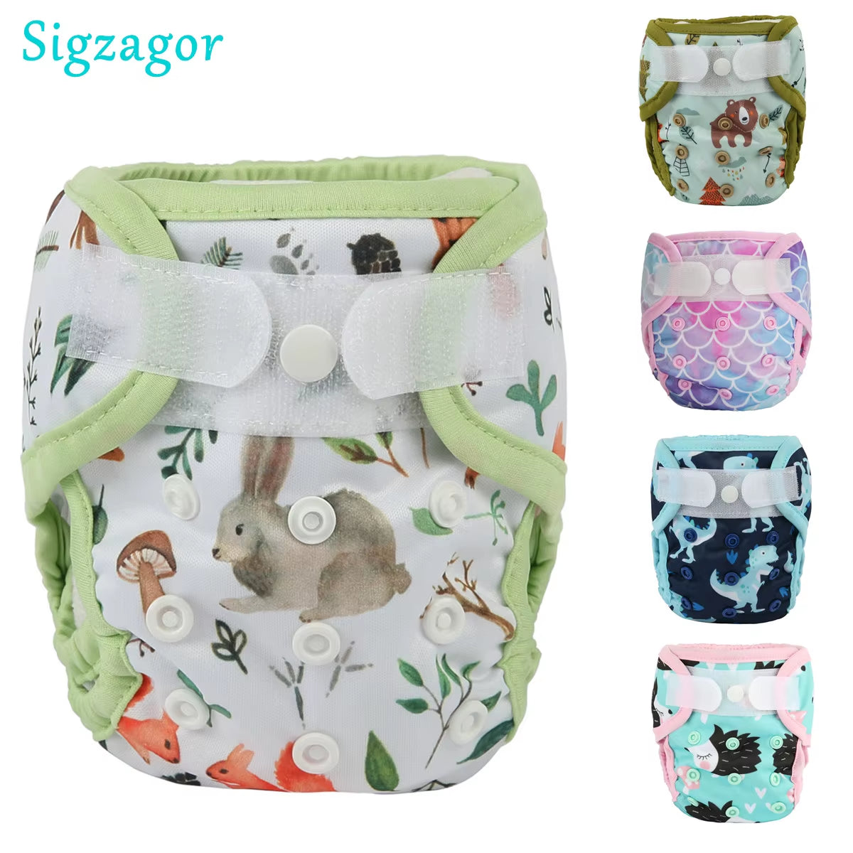Sigzagor Newborn Cloth Diaper Cover – Hook & Loop with Double Gusset (4.4-10lbs, PUL Material)