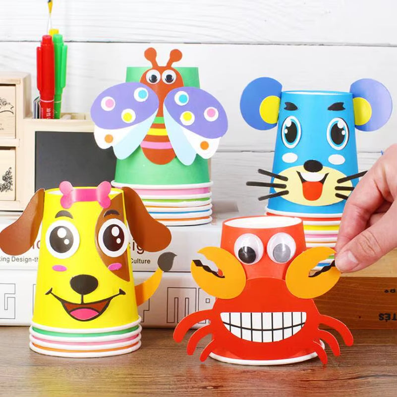 12Pcs Children 3D DIY Handmade Paper Cups Sticker Material Kit Whole Set Kids Kindergarten School Art Craft Educational Toys GYH