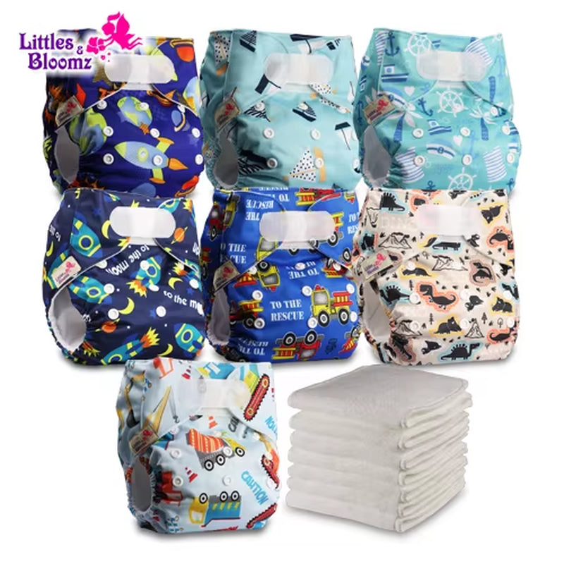 7-Pack Washable Cloth Diapers with 7 Inserts – Eco-Friendly Reusable Pocket Nappy Set (Unisex)