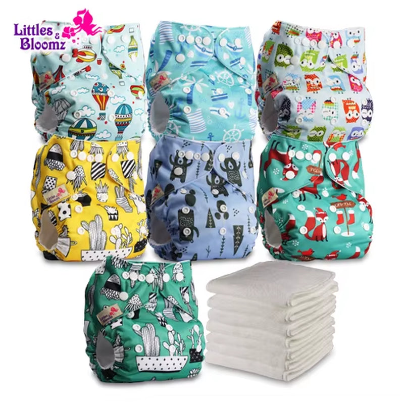 7-Pack Washable Cloth Diapers with 7 Inserts – Eco-Friendly Reusable Pocket Nappy Set (Unisex)