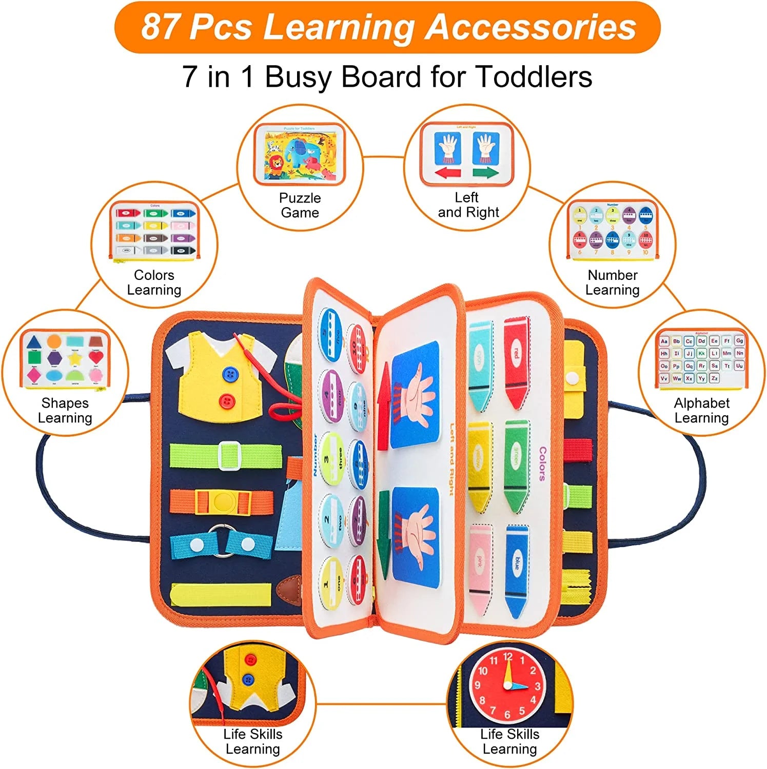 Montessori Busy Board – Educational Toy for Toddlers Ages 2-4, Portable Learning & Sensory Activity Board