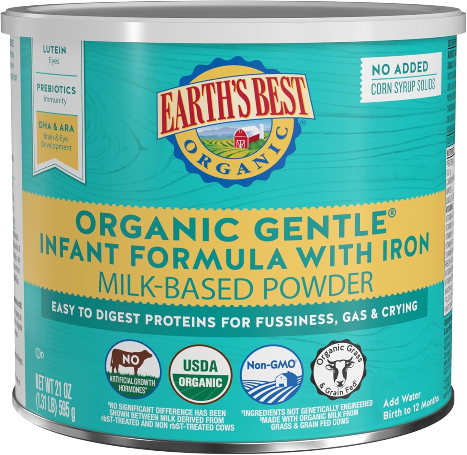 Organic Gentle Infant Formula – Milk-Based Powder with Iron, DHA & ARA for Babies 0-12 Months (21 oz)