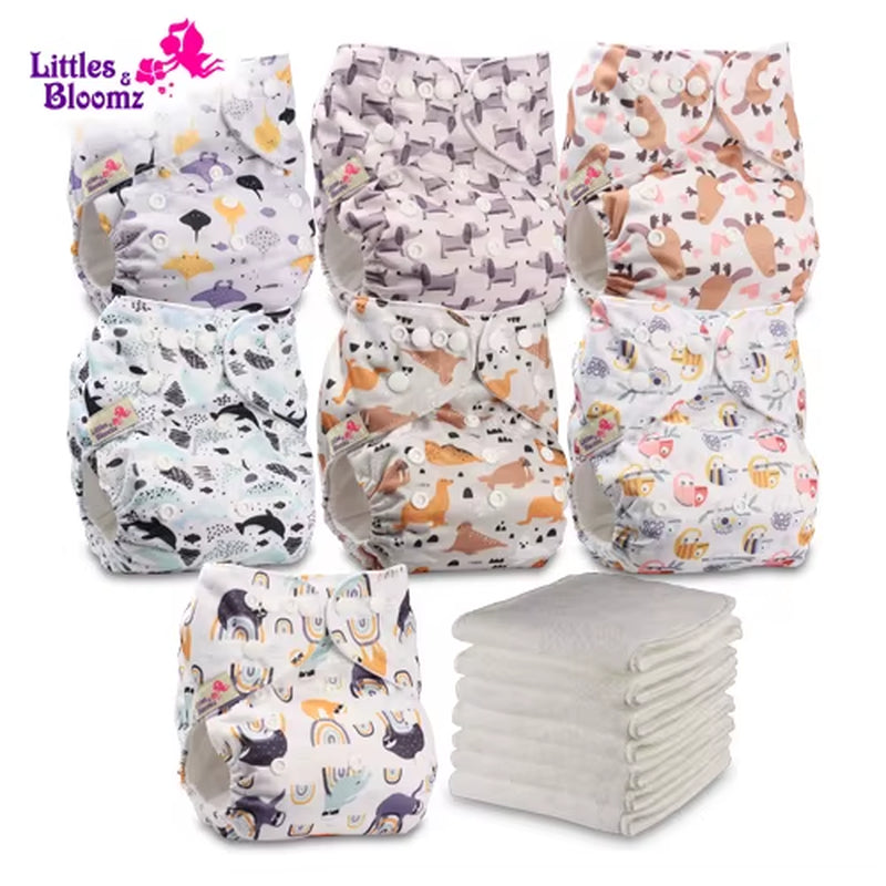 7-Pack Washable Cloth Diapers with 7 Inserts – Eco-Friendly Reusable Pocket Nappy Set (Unisex)