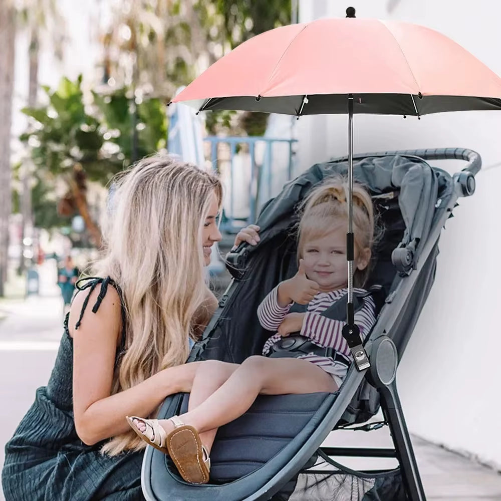  Universal Baby Stroller Folding Umbrella, UV Sun, Rain Protection, 360 Degrees Adjustable