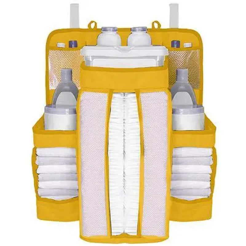 Gray Oxford Baby Bedside Hanging Organizer – Diaper & Toy Storage Bag with Adjustable Height
