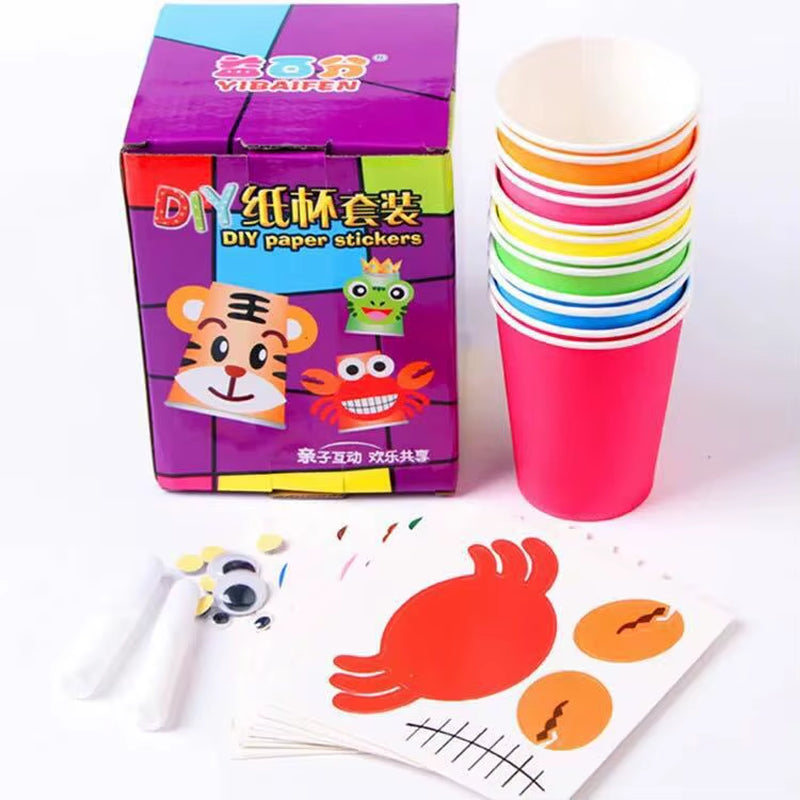12Pcs Children 3D DIY Handmade Paper Cups Sticker Material Kit Whole Set Kids Kindergarten School Art Craft Educational Toys GYH