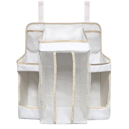 Gray Oxford Baby Bedside Hanging Organizer – Diaper & Toy Storage Bag with Adjustable Height
