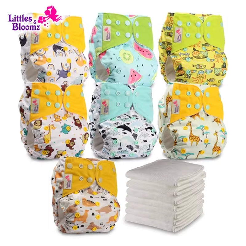 7-Pack Washable Cloth Diapers with 7 Inserts – Eco-Friendly Reusable Pocket Nappy Set (Unisex)