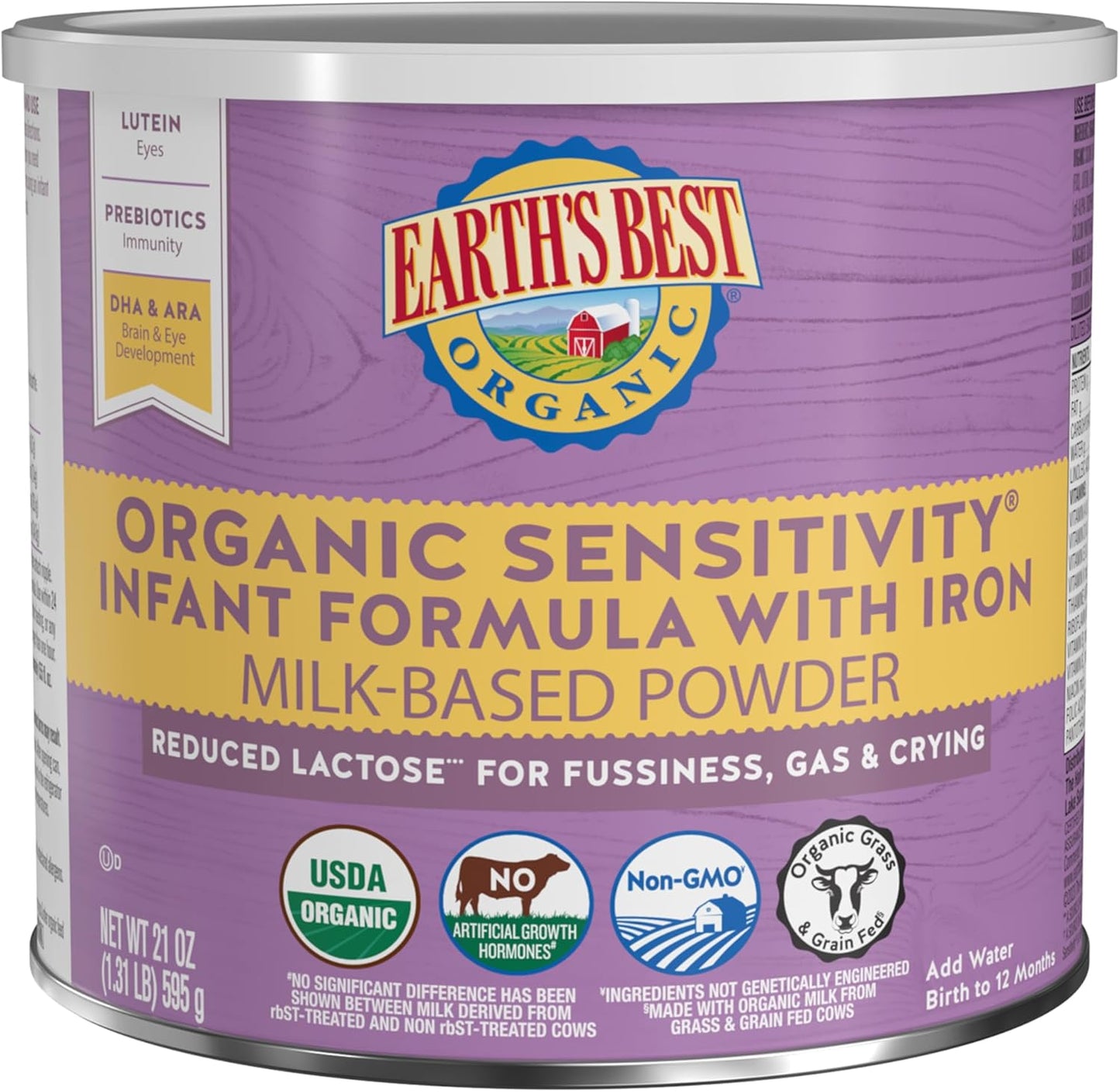 Organic Sensitivity Infant Formula – Reduced Lactose Powder with Iron, DHA & ARA (21 oz, 0-12 Months)