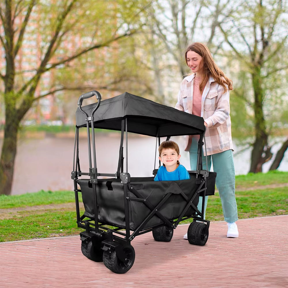 HIKEO Portable Folding Stroller – All-Terrain Cart with Canopy & 70kg Capacity