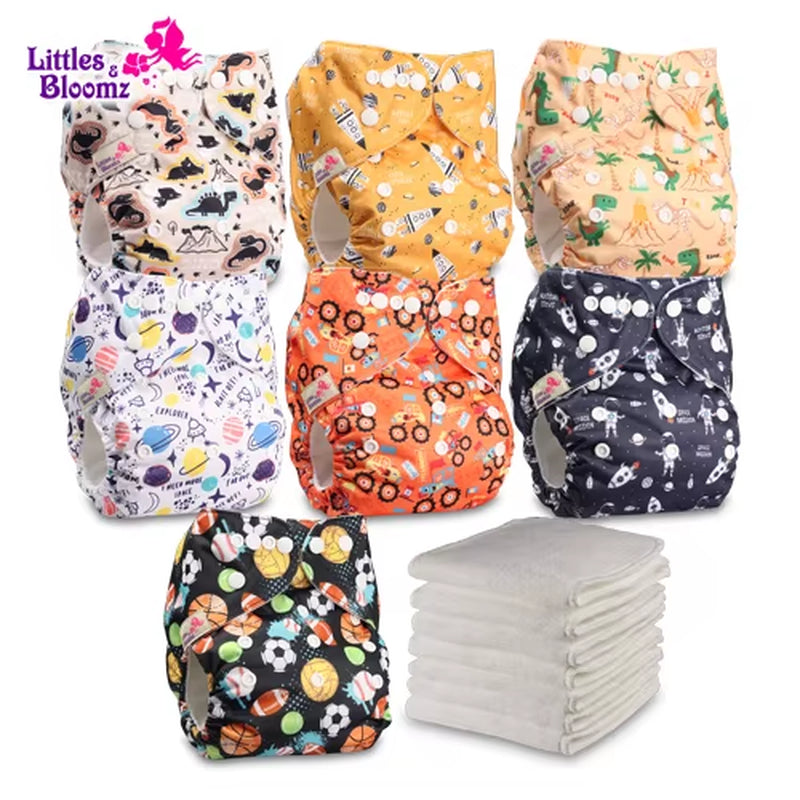 7-Pack Washable Cloth Diapers with 7 Inserts – Eco-Friendly Reusable Pocket Nappy Set (Unisex)