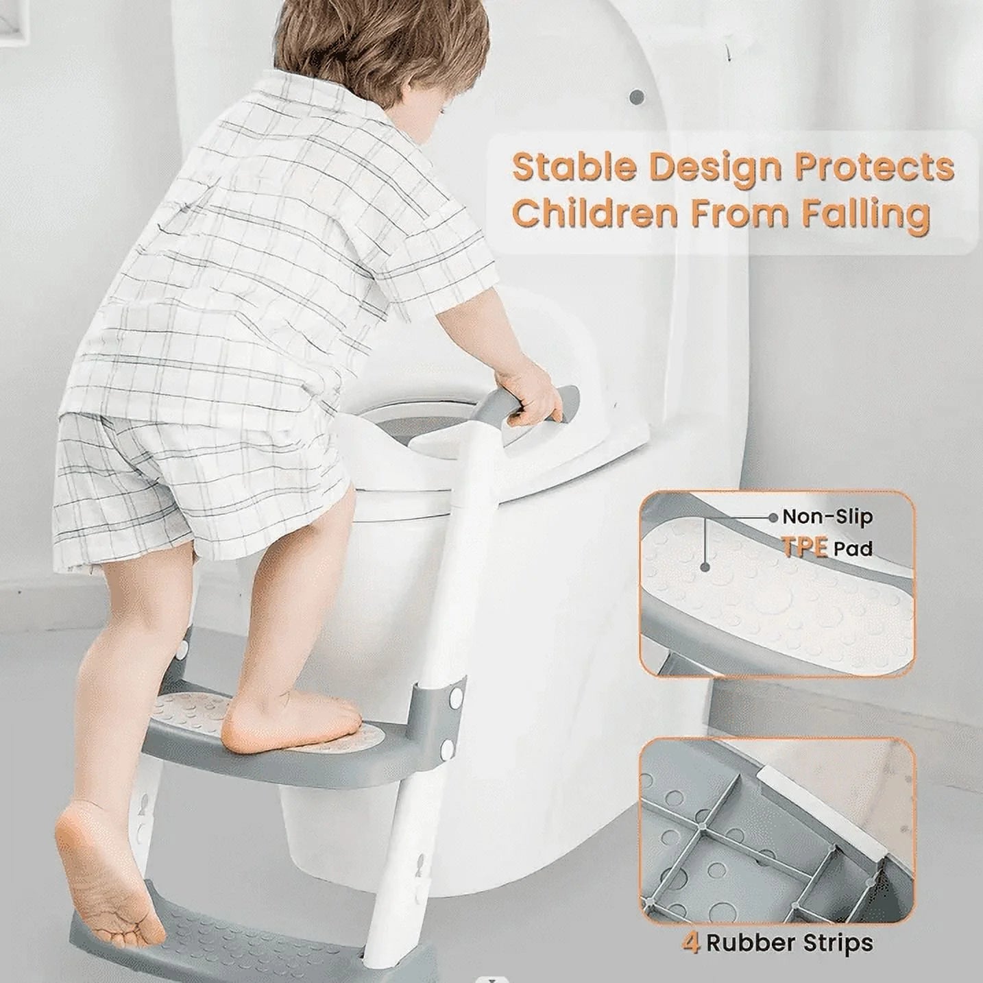 Potty Training Seat with Step Stool Ladder – Foldable, Height Adjustable, Non-Slip Design (Gray)