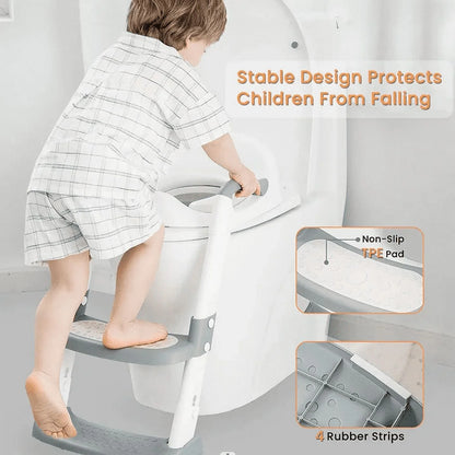 Potty Training Seat with Step Stool Ladder – Foldable, Height Adjustable, Non-Slip Design (Gray)