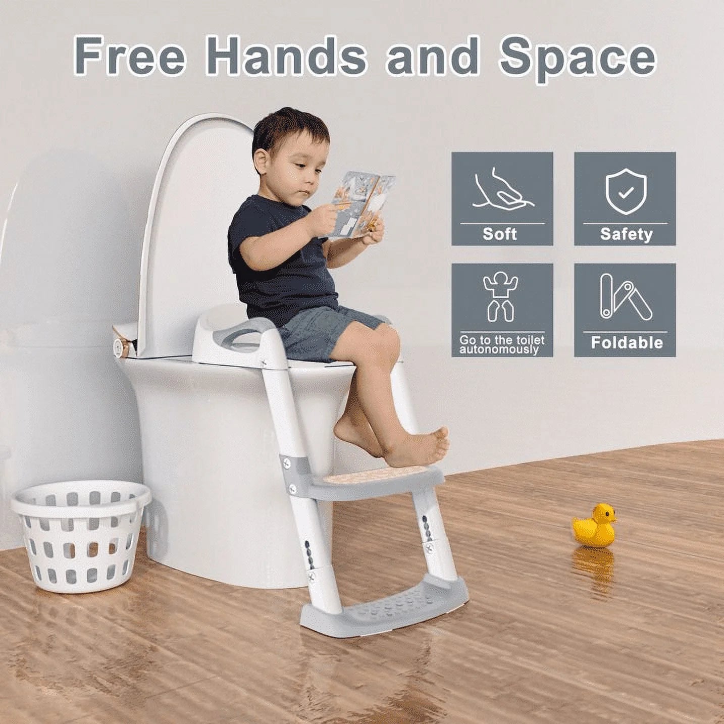 Potty Training Seat with Step Stool Ladder – Foldable, Height Adjustable, Non-Slip Design (Gray)