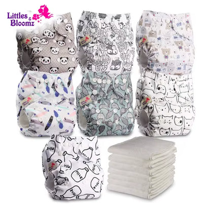 7-Pack Washable Cloth Diapers with 7 Inserts – Eco-Friendly Reusable Pocket Nappy Set (Unisex)