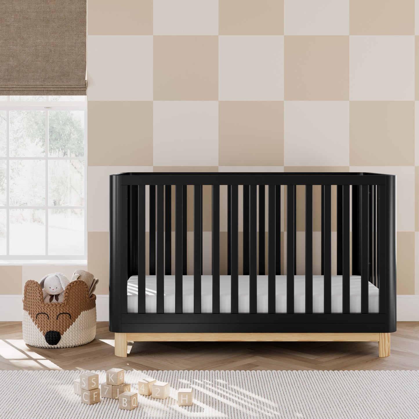 Santos 3-in-1 Convertible Baby Crib - Stylish Black & Natural Design
