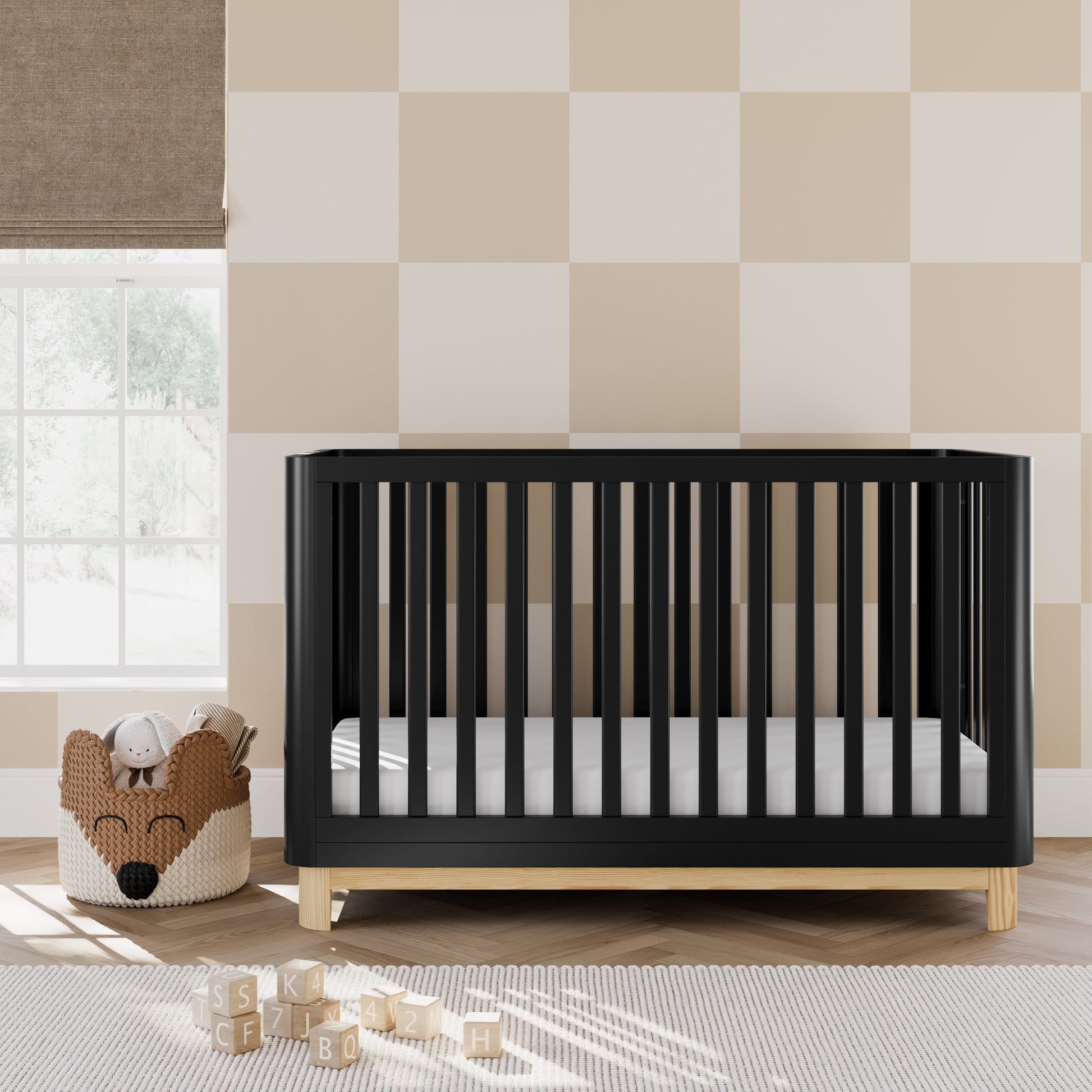 Santos 3-in-1 Convertible Baby Crib - Stylish Black & Natural Design
