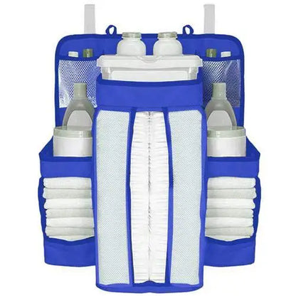 Gray Oxford Baby Bedside Hanging Organizer – Diaper & Toy Storage Bag with Adjustable Height