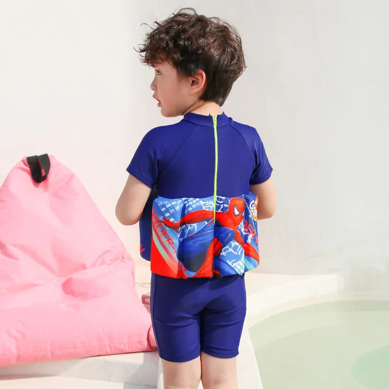 Super Hero Swimsuit One Piece Suit 2-7 Year Children Short Sleeve Floating Swimwear Kid