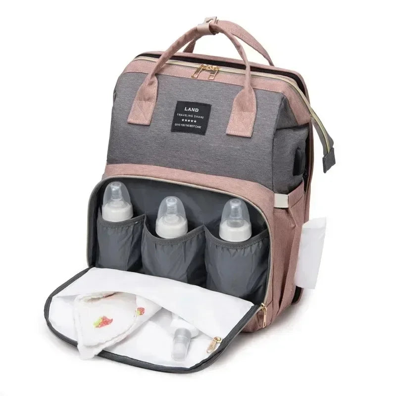 Lightweight Mommy Bag with Portable Folding Crib – Large-Capacity Travel Backpack for Moms