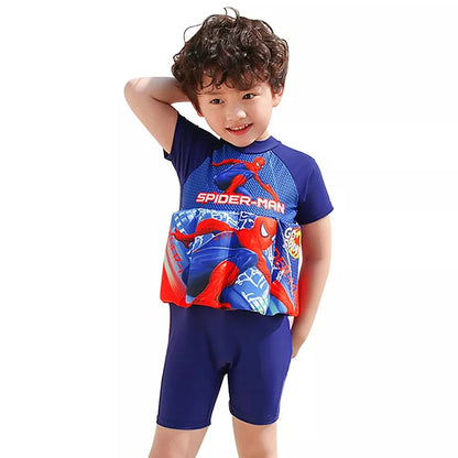 Super Hero Swimsuit One Piece Suit 2-7 Year Children Short Sleeve Floating Swimwear Kid