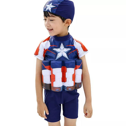 Super Hero Swimsuit One Piece Suit 2-7 Year Children Short Sleeve Floating Swimwear Kid