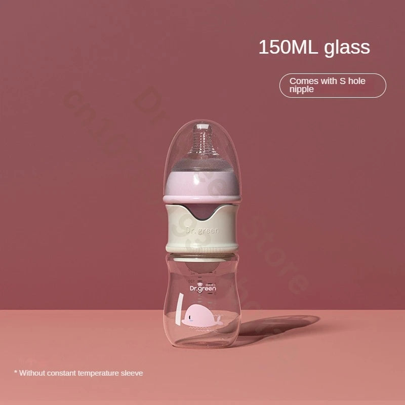 Dr. Green Glass Baby Bottle – Wide Mouth, Formula Dispensing Design (150mL/240mL)