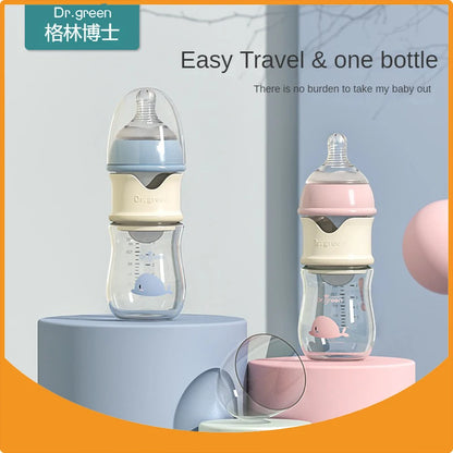 Dr. Green Glass Baby Bottle – Wide Mouth, Formula Dispensing Design (150mL/240mL)