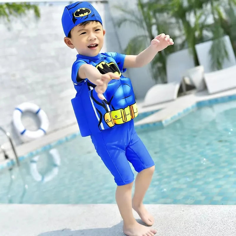 Super Hero Swimsuit One Piece Suit 2-7 Year Children Short Sleeve Floating Swimwear Kid