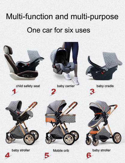 Luxury 3-in-1 Portable Travel Baby Stroller – High Landscape Pushchair for Newborns