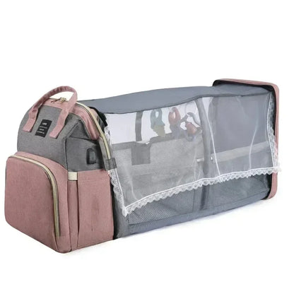 Lightweight Mommy Bag with Portable Folding Crib – Large-Capacity Travel Backpack for Moms