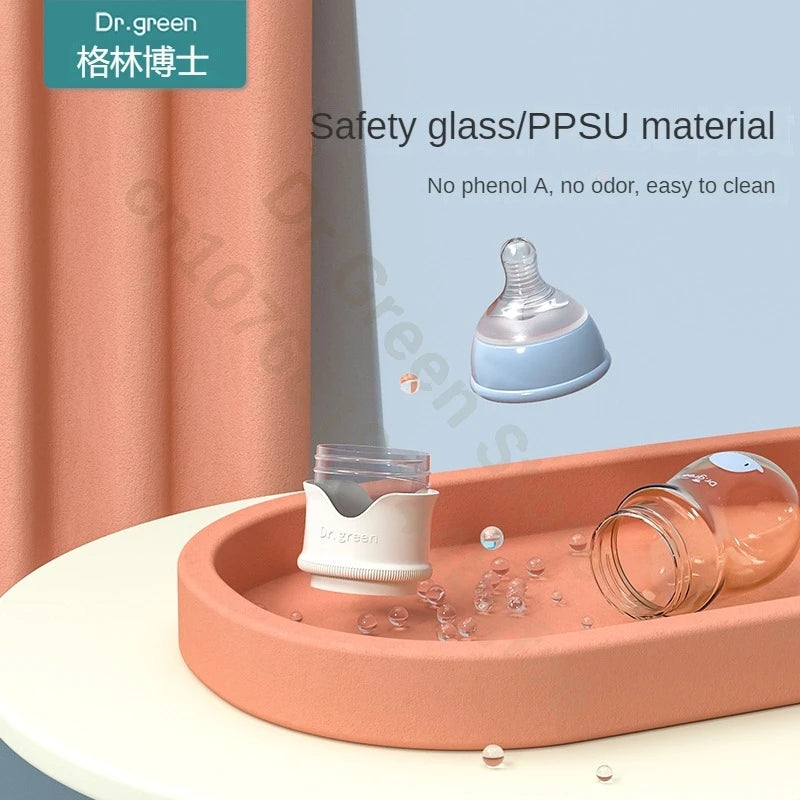 Dr. Green Glass Baby Bottle – Wide Mouth, Formula Dispensing Design (150mL/240mL)