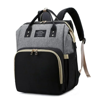 Lightweight Mommy Bag with Portable Folding Crib – Large-Capacity Travel Backpack for Moms