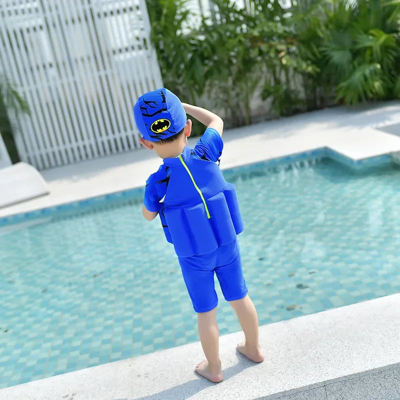 Super Hero Swimsuit One Piece Suit 2-7 Year Children Short Sleeve Floating Swimwear Kid