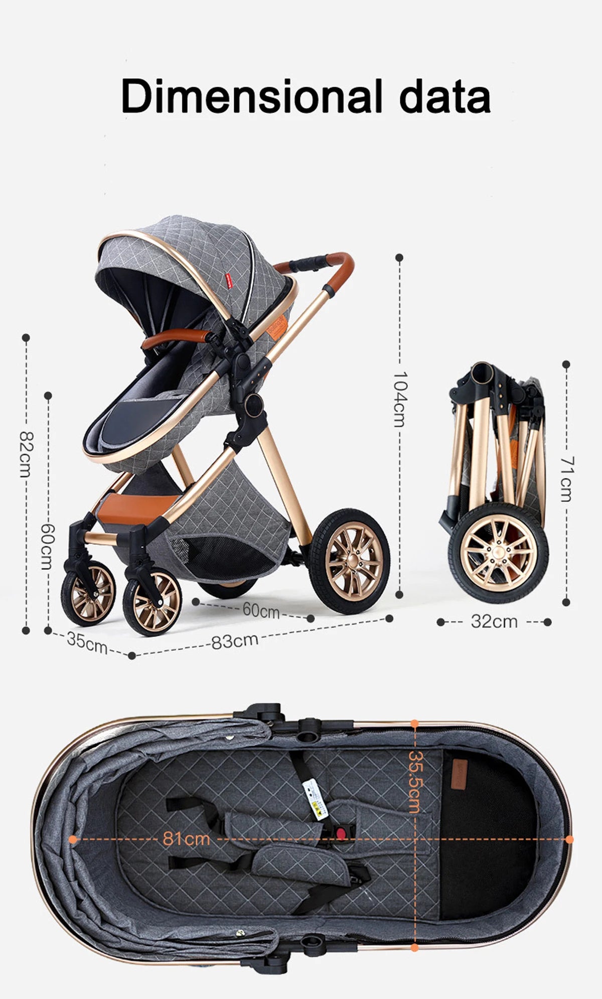 Luxury 3-in-1 Portable Travel Baby Stroller – High Landscape Pushchair for Newborns