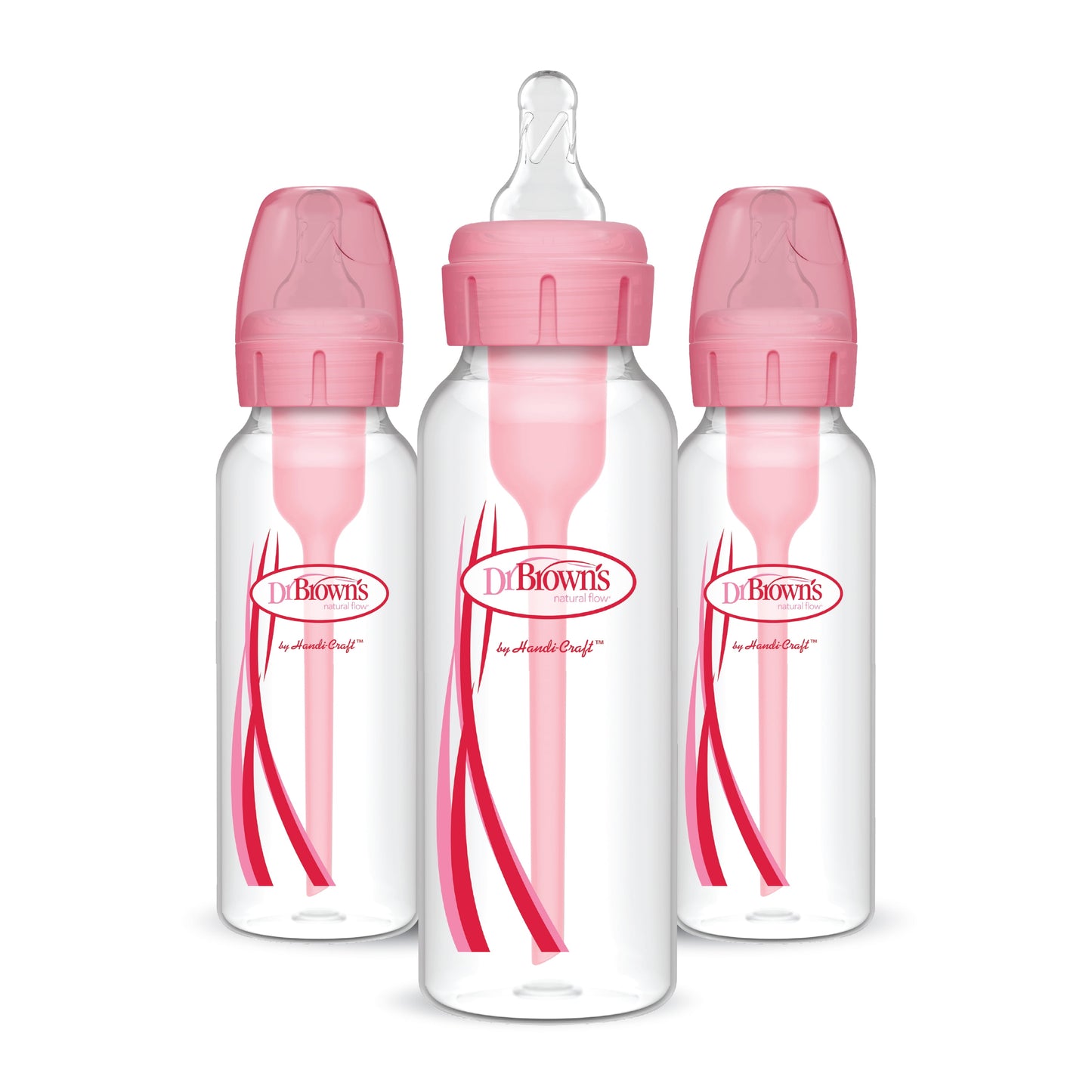 Dr. Brown's Natural Flow Anti-Colic Baby Bottles - Pink, 8oz, Slow Flow, 0M+, 3-Pack