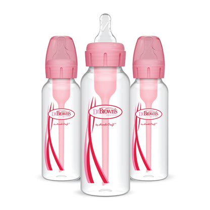 Dr. Brown's Natural Flow Anti-Colic Baby Bottles - Pink, 8oz, Slow Flow, 0M+, 3-Pack